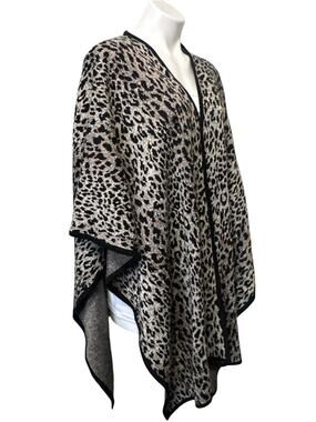 Sans Pareille Leopard Print Ruana Wrap Women's One Size Black Gray Poncho Boho